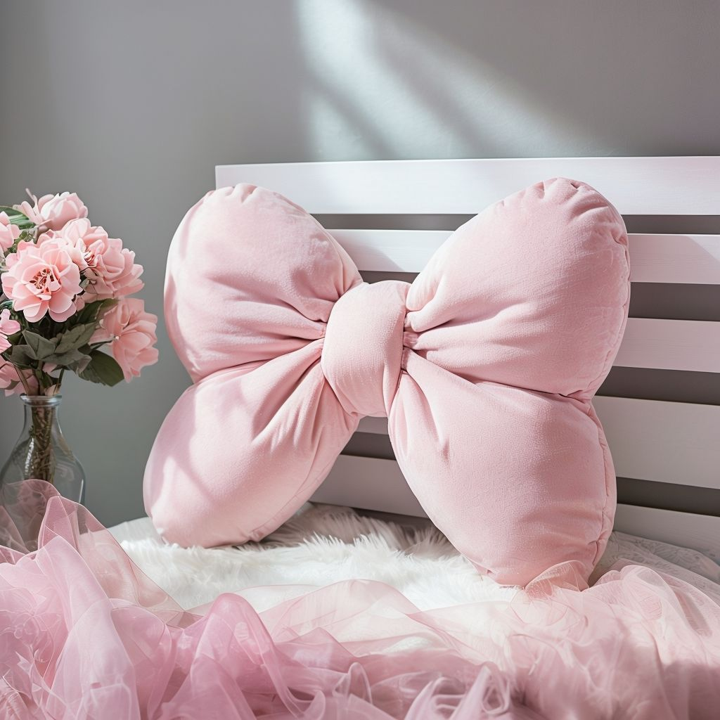 Coquette Ribbon Plush Pillow - Aesthetic Pink Bow Decorative Cushion